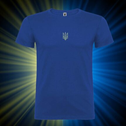 Футболка чоловіча патріотична з принтом Тризуб (6см) жовто-синій