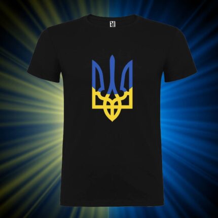 Футболка чоловіча патріотична з принтом Тризуб синьо-жовтий
