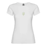 Футболка жіноча патріотична з принтом Тризуб (6см) жовто-синій