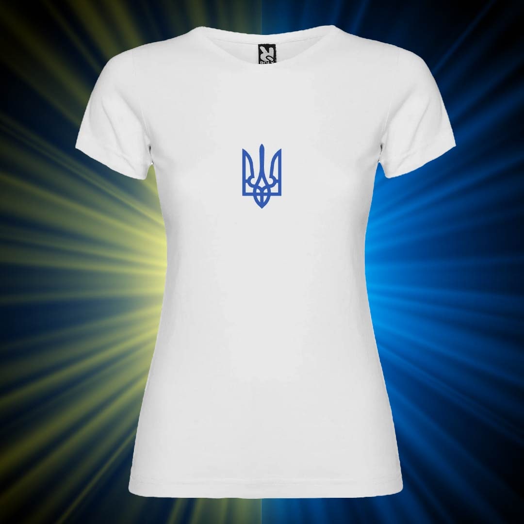 Футболка жіноча з принтом Тризуб (6см) синій Футболка жіноча з принтом Тризуб (6см) синій - Зображення 1
