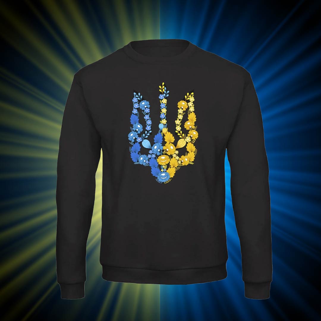 Світшот чоловічий з принтом Тризуб з квітів Світшот чоловічий з принтом Тризуб з квітів