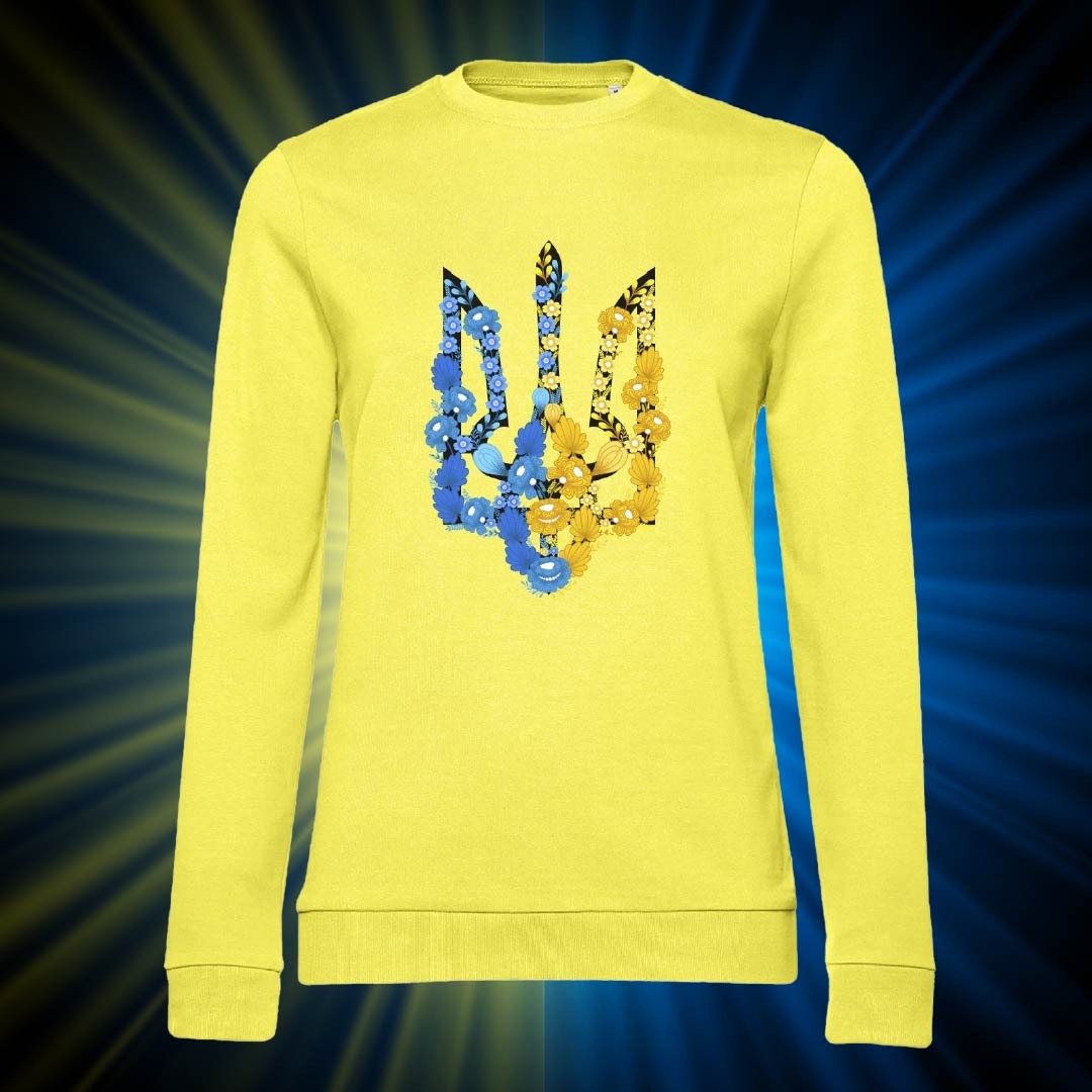 Світшот жіночий з принтом Тризуб з квітів Світшот жіночий з принтом Тризуб з квітів