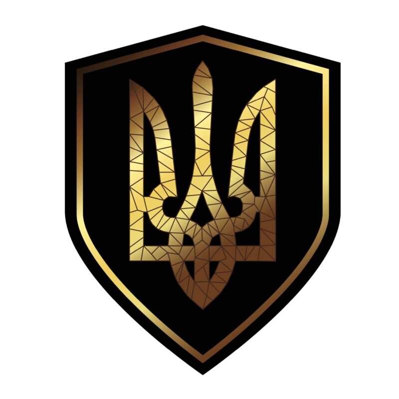 Магніт на авто патріотичний Тризуб Золотий у формі шеврона