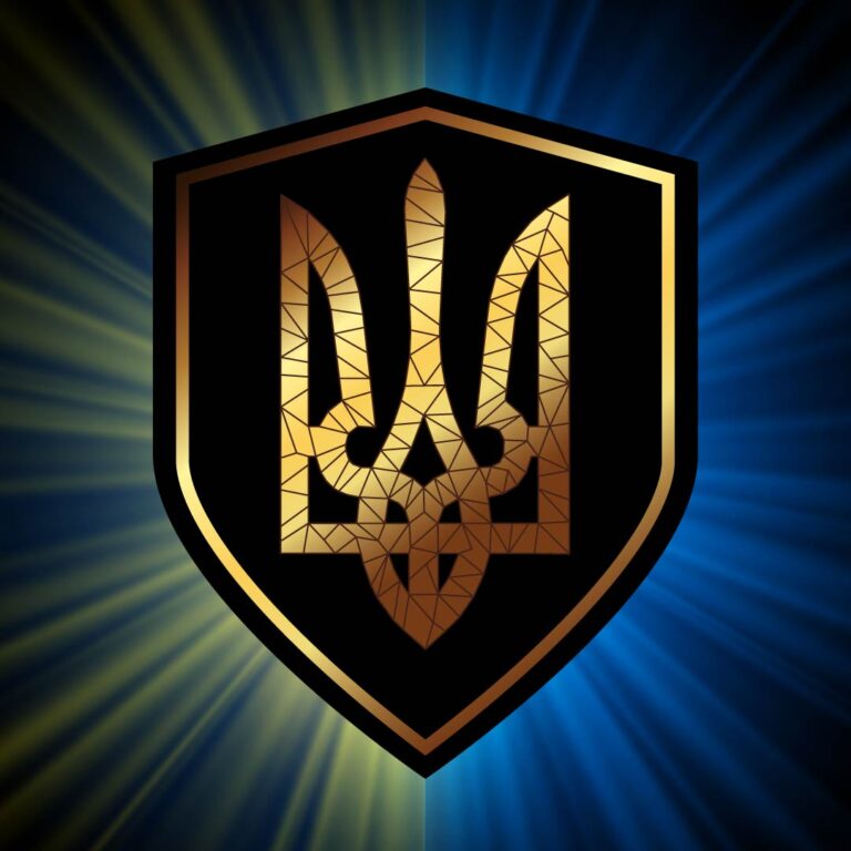 Магніт на авто патріотичний Тризуб Золотий у формі шеврона